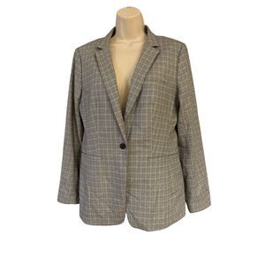 Banana Republic Long & Lean Grey Plaid One Button Blazer Womens Size 12